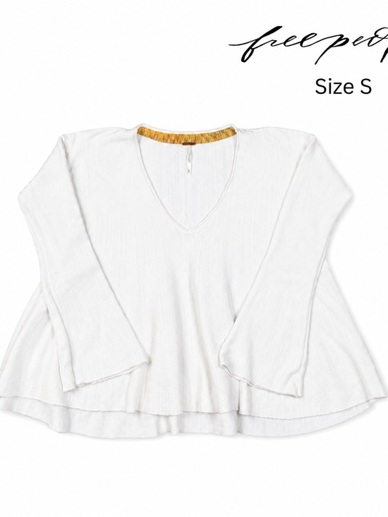 Free People Sweaters - Free People White Linen Blend Bell Sleeve Swing Top S Boho